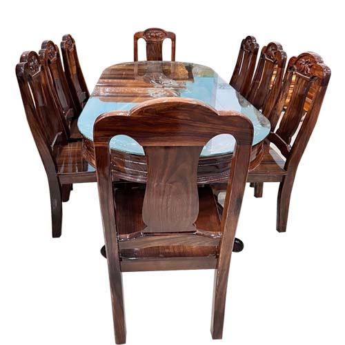 Bàn ăn gỗ lim 8 ghế mẫu oval