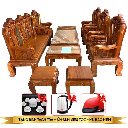 bộ bàn ghế hoa lá tây 10 món gõ đỏ